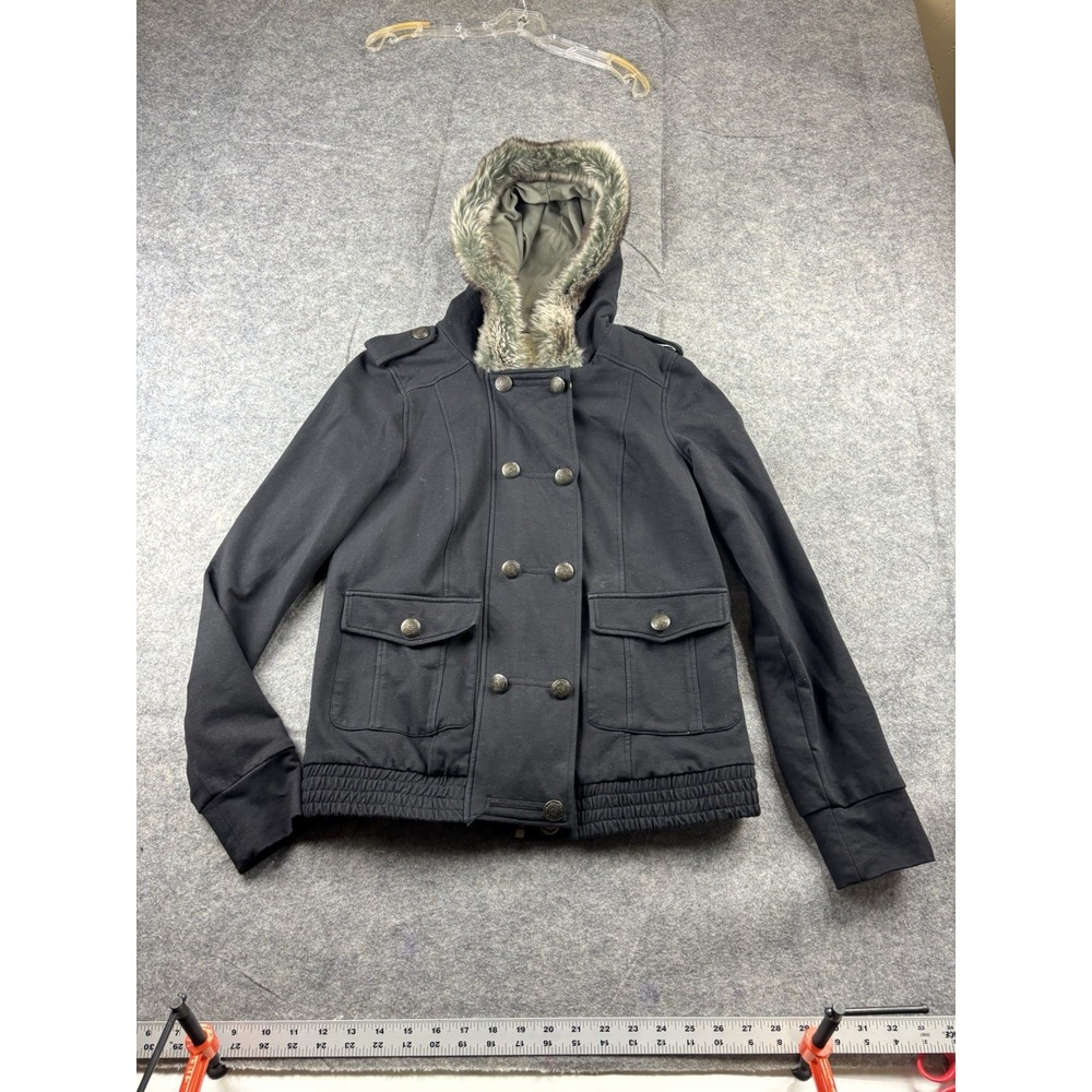 Sanctuary Clothing Women's S Quilted Jacket Hooded With Fur Trim Double Breasted